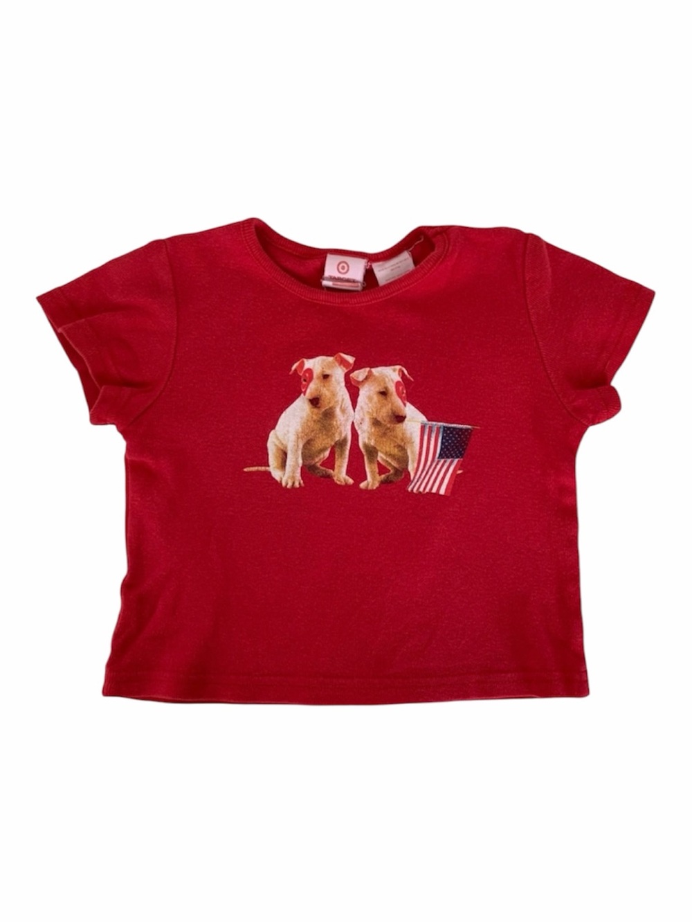 VTG Target Dog Bullseye Graphic Tee Girls 2T Red Patriotic American Flag Shirt